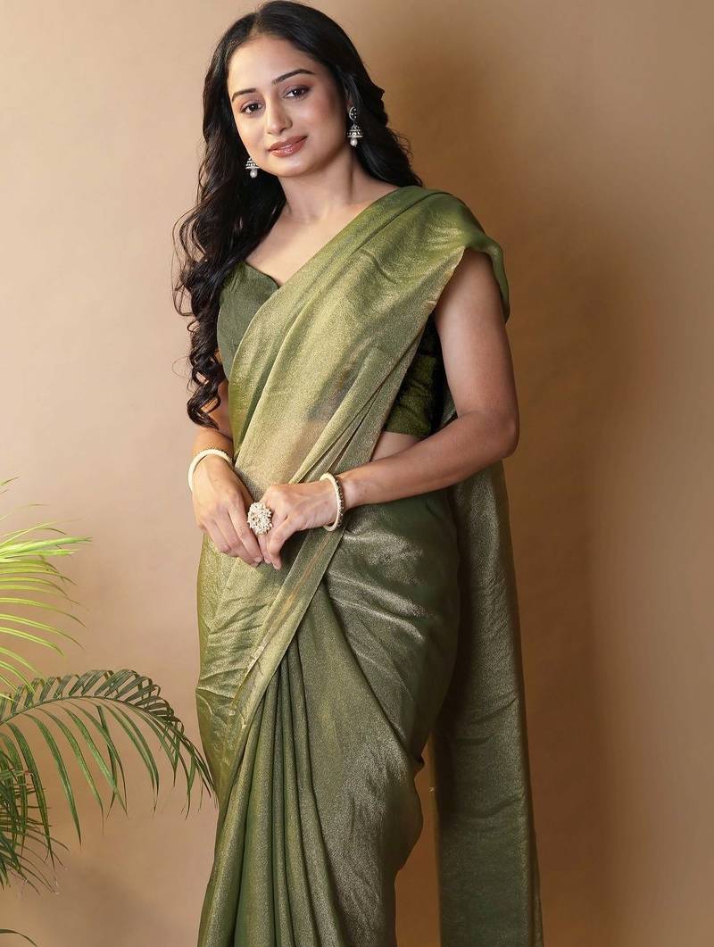 Olive poly georgette saree
