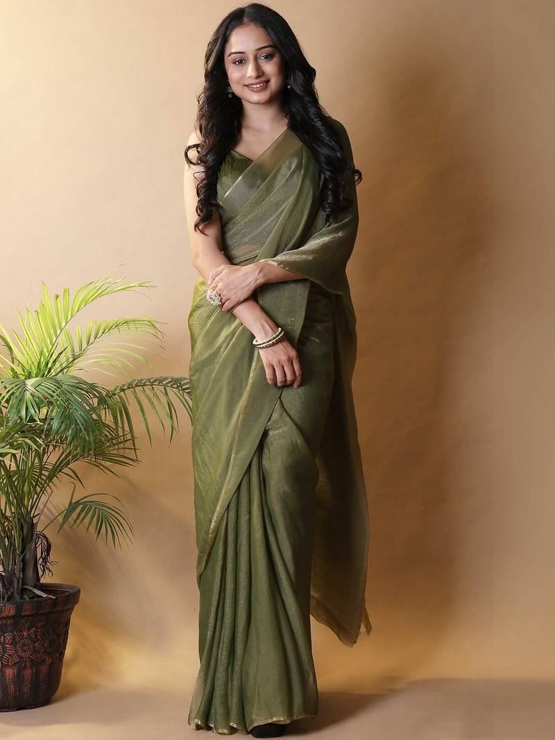 Olive poly georgette saree