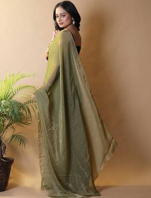 Olive poly georgette saree 4