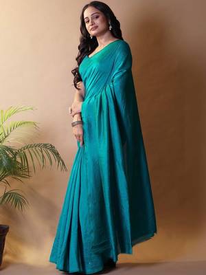 Teal solid shimmer georgette silk party wear sarees 1