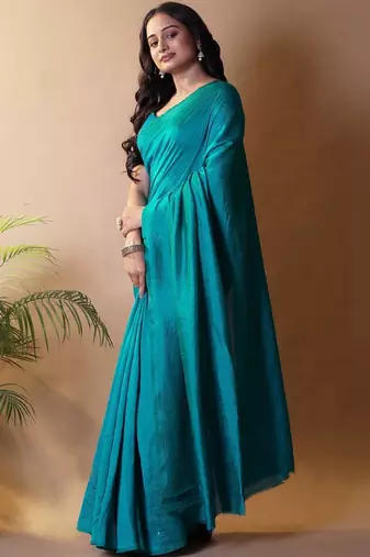Teal solid shimmer georgette silk party wear sarees