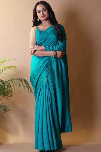 Teal solid shimmer georgette silk party wear sarees