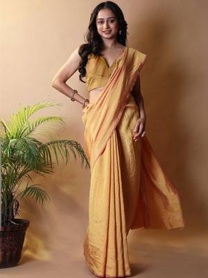 Yellow solid shimmer georgette silk party wear sarees 1