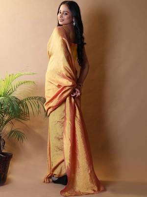 Yellow solid shimmer georgette silk party wear sarees 3