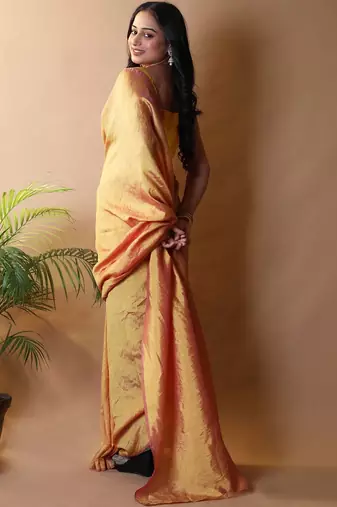 Yellow solid shimmer georgette silk party wear sarees