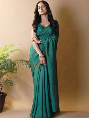 Teal irsia solid shimmer georgette silk party wear sarees 1