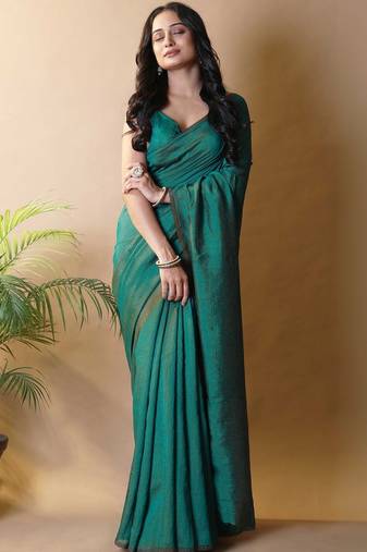 Teal irsia solid shimmer georgette silk party wear sarees