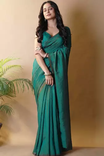 Teal irsia solid shimmer georgette silk party wear sarees