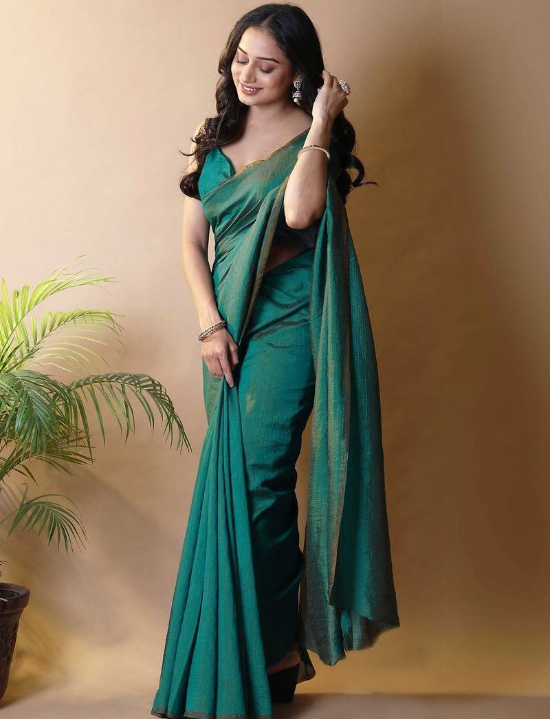 Teal irsia solid shimmer georgette silk party wear sarees
