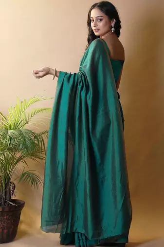 Teal irsia solid shimmer georgette silk party wear sarees