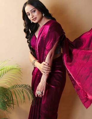 Maroon satin saree 1