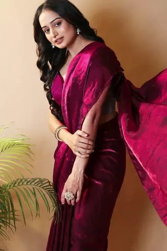 Maroon satin saree