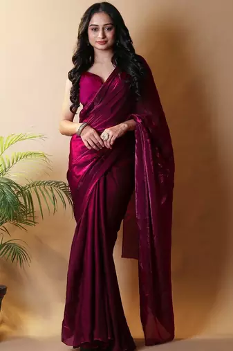 Maroon satin saree