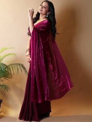 Maroon satin saree 3