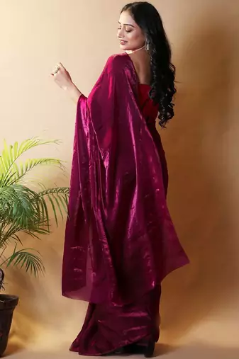 Maroon satin saree