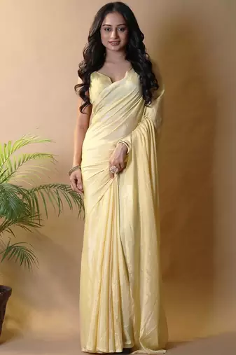Yellow silk blend saree