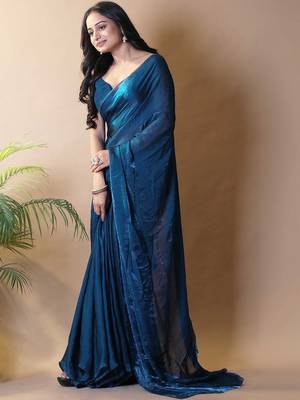 Teal satin saree 2