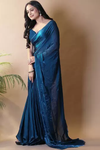 Teal satin saree