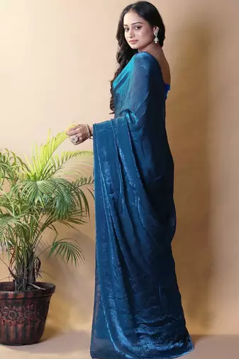 Teal satin saree