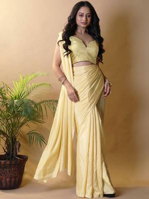 Yellow silk blend saree 1