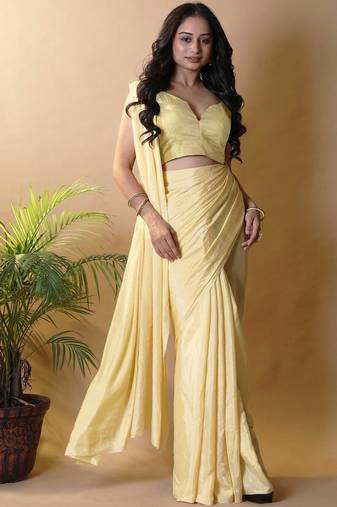 Yellow silk blend saree