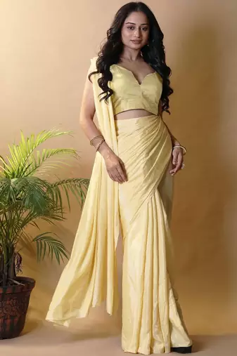 Yellow silk blend saree