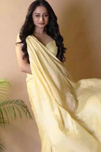 Yellow silk blend saree