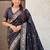 Black ethnic motifs embroidered silk blend baluchari saree