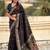 Black ethnic motifs embroidered silk blend baluchari saree