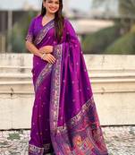 Purple woven design zari silk blend baluchari saree