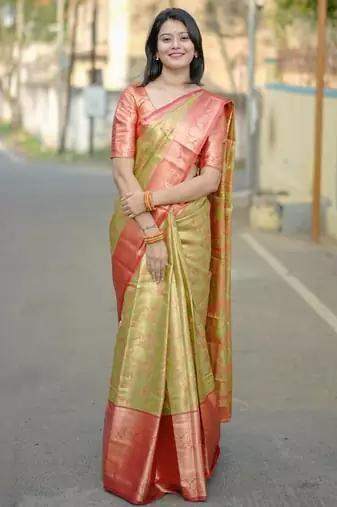 Mustard floral zari kanjeevaram saree