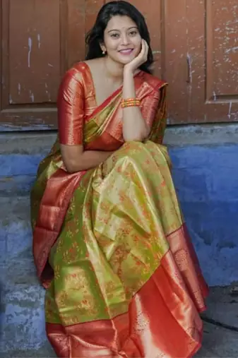 Mustard floral zari kanjeevaram saree