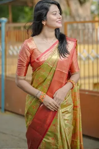 Mustard floral zari kanjeevaram saree