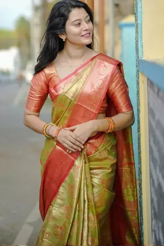 Mustard floral zari kanjeevaram saree