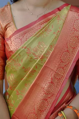 Mustard floral zari kanjeevaram saree