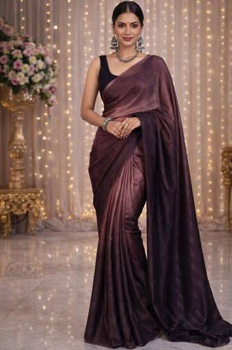Purple satin saree