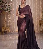 Purple satin saree