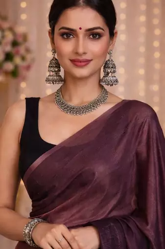Purple satin saree