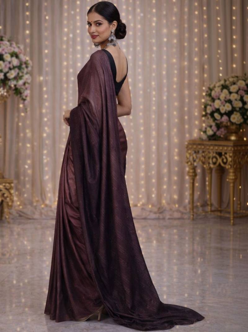 Purple satin saree