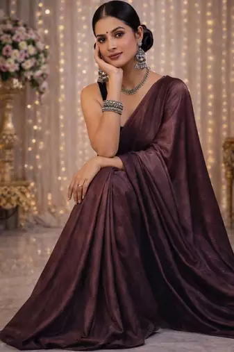 Purple satin saree