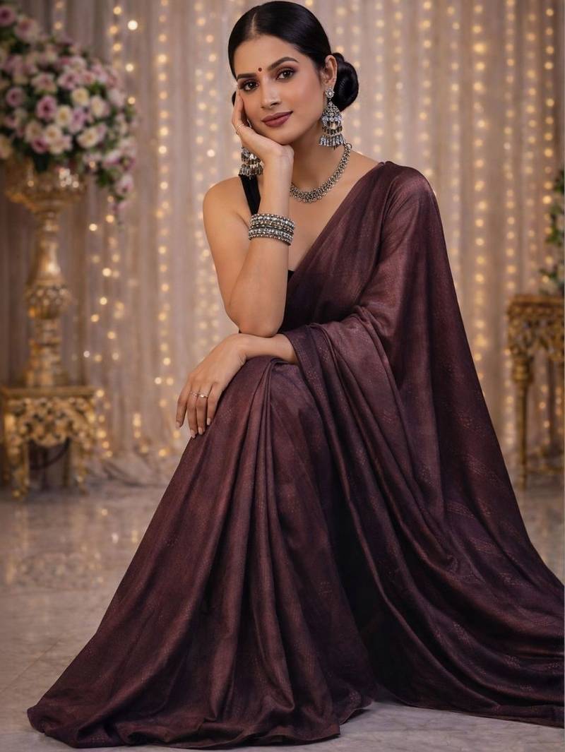 Purple satin saree