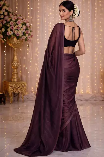 Purple satin saree