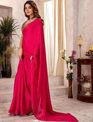 Red sequinned satin designer saree 2