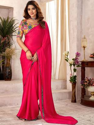 Red sequinned satin designer saree 3