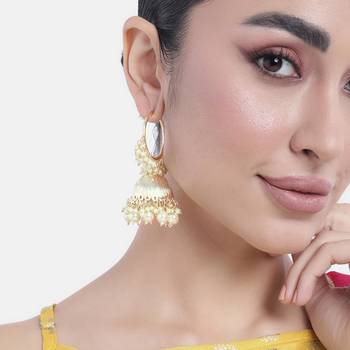 Gold plated beads studded jhumki earrings ethnic jewelry 1