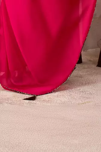 Red sequinned satin designer saree