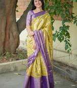 Yellow floral zari kanjeevaram saree
