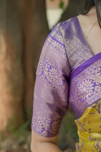 Yellow floral zari kanjeevaram saree