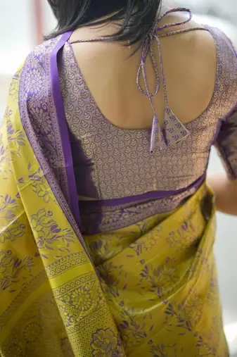 Yellow floral zari kanjeevaram saree
