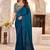 Blue kutchi embroidery satin designer saree